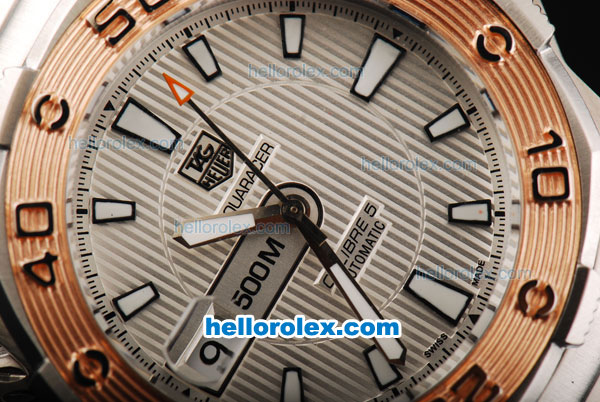 Tag Heuer Aquaracer Automatic Movement Steel Case with Silver Dial and RG Bezel-SS Strap - Click Image to Close